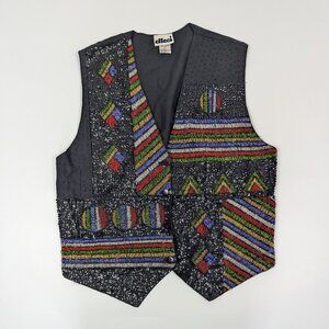 VTG 90s Effeci Heavily Beaded Vest Whimsigoth Artsy Boho Hippie Maximalist Large